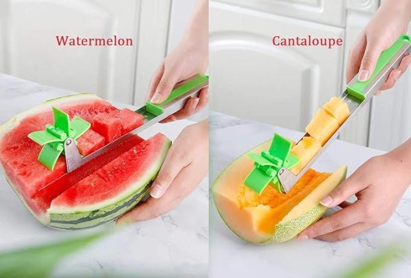 Windmill Watermelon Cube Cutter | Watermelon Slicer Cutter, Stainless Steel Watermelon Cutter Wheel Fruit Knife Melon Knife Corer Kitchen Gadgets, Practical Tool For Fruit Vegetable Salad