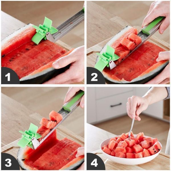 Windmill Watermelon Cube Cutter | Watermelon Slicer Cutter, Stainless Steel Watermelon Cutter Wheel Fruit Knife Melon Knife Corer Kitchen Gadgets, Practical Tool For Fruit Vegetable Salad